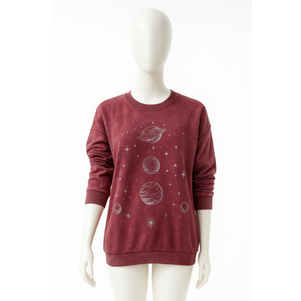 Mineral Wash Graphic Sweatshirt Burgundy Size Hoodies & Sweatshirts