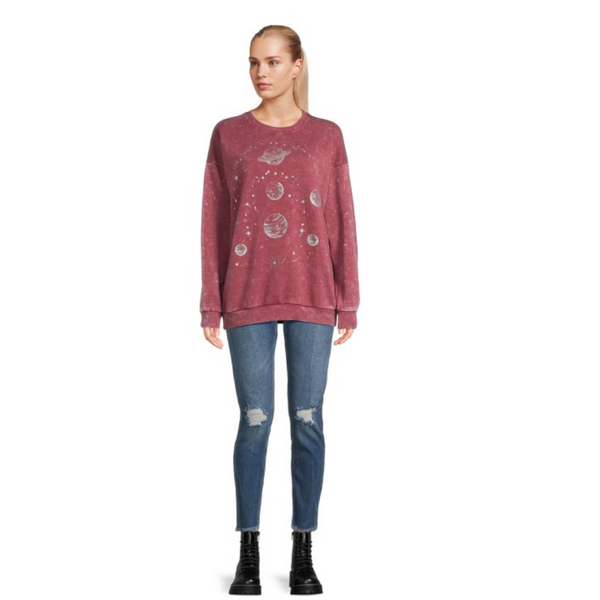 Mineral Wash Graphic Sweatshirt Burgundy Size Hoodies & Sweatshirts