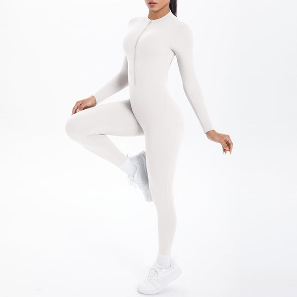 Style Half Zip Yoga Jumpsuit Bare Skin Feel Slim Fit High Elastic Fitness Long Sleeve Pants Wear Jumpsuits Rompers & Playsuits