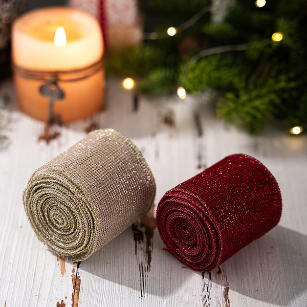 Christmas Tree Ribbon Roll Diy Decorative Bow Satin Red Tulle Gift Box Decoration Seasonal Decorations