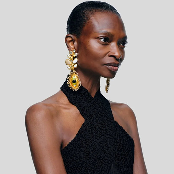 Veile Studios Diamond Leaf And Pearl Dangle With Eye Design For Women Earrings