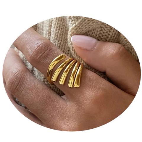 18K Gold Plated Stainless Steel Irregular Lines Open Ring Rings