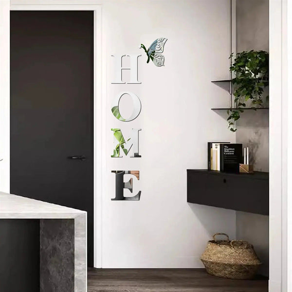 Home Butterfly Acrylic Mirror Wall Letter Stickers Background Wall Stickers