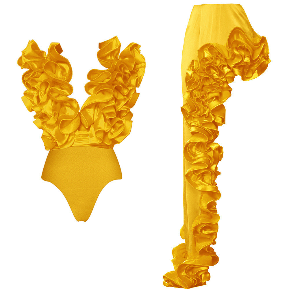 Swimsuit Women's Lace V Neck Irregular Skirt Set Swimwear