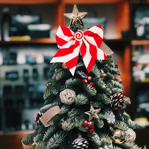 Christmas Bow Tree Ornament Red And White Stripe Candy Window Decoration Seasonal Decorations