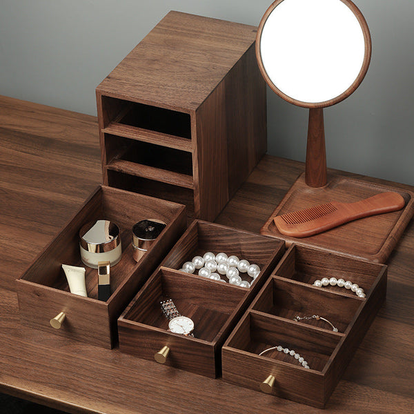 Solid Wood Drawer Desktop Storage Box Black Walnut Small Wooden Cabinet Storage Boxes