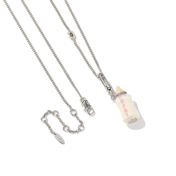 Enamel Glazed Diamond Inlaid Acrylic Letter Printing Power Bottle Pendant Necklace Exquisite Necklaces & Pendants