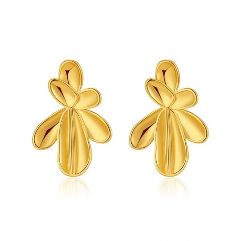 Veile Studios Irregular Three Dimensional Leaf Plated Earring In 18K Real Gold Colour Earrings