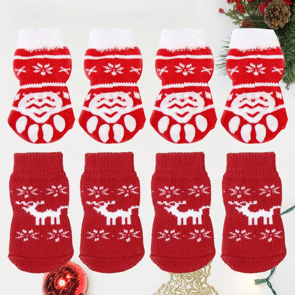 8Pcs Pet Warm Cotton Socks Soft Anti Slip Claw Pattern Protect Feet Cold Snow Christmas Dog Cat Stockings Gifts Dog Clothing & Shoes