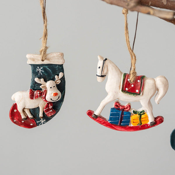 American Retro Christmas Resin Ornament Reindeer Carousel Tree Decoration Hanging Scene Seasonal Decorations
