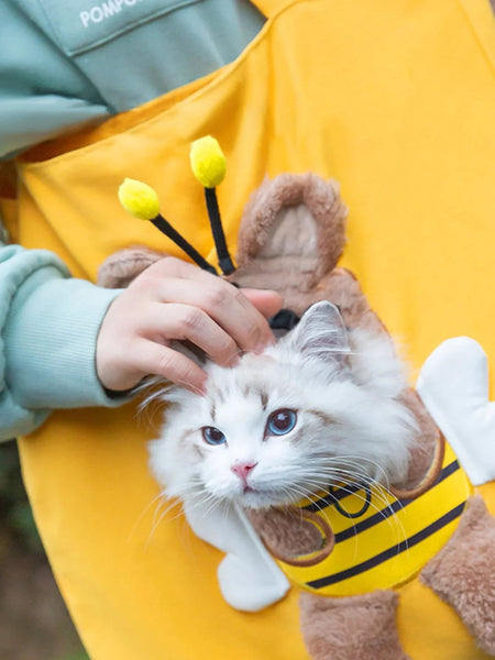 Cute Canvas Outdoor Bag With Exposed Bee Shaped Cat Shoulder Small Dog Tote Pet Transport