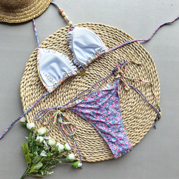 Style Bikini With Ties And Splicing Two Piece Women's Swimsuit Swimwear