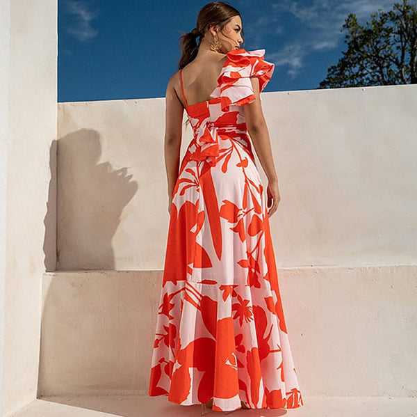 Single Shoulder Lotus Leaf Edge One Piece Swimsuit With Hollowed Out Waist For Slimming Effect Swimwear