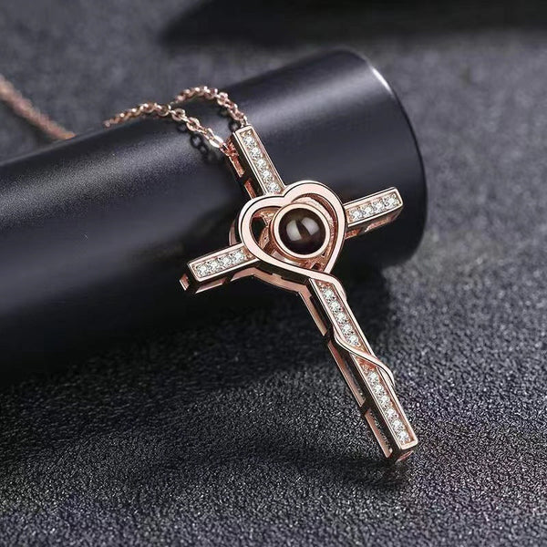 100 Languages I Love You. Nano Projection Necklace For Men And Women Fashionable Simple Cross Necklaces & Pendants