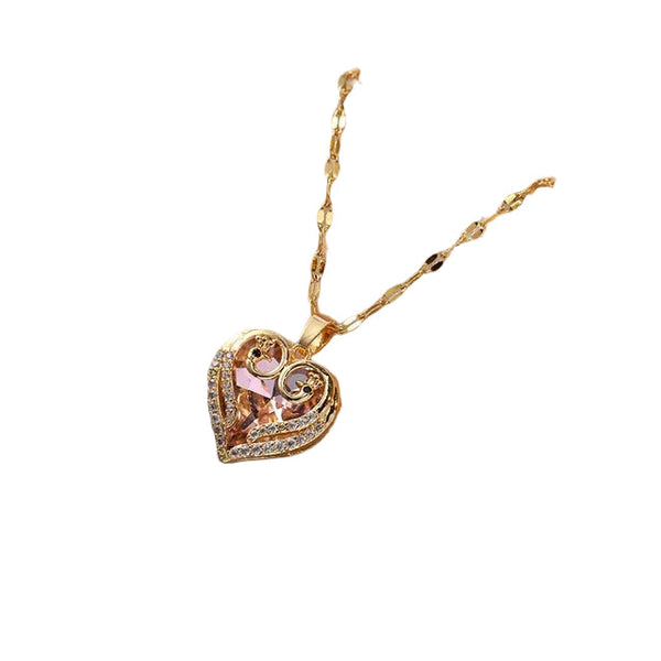 Colorful Zircon Love Heart Pendant Necklaces For Women Girls Stainless Steel Trendy Romantic Jewelry Accessories Gifts Necklaces & Pendants