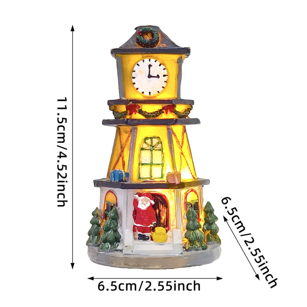 Creative Led Resin Mini House Decoration Illuminated Clock Tower For Christmas Holiday Gift Seasonal Decorations