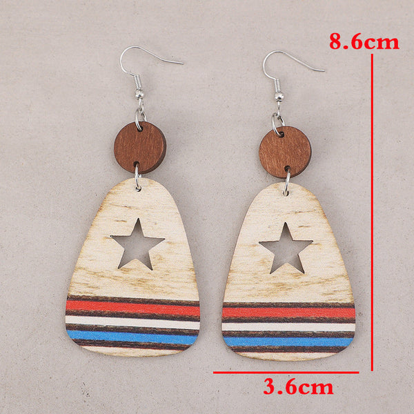 Cutout Star & Stripes Wooden Dangle Earrings