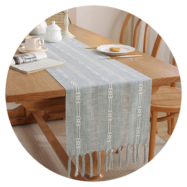 Hand Woven Cotton Linen Table Runner With Tassels Farmhouse Aesthetic Decor Table Cloths