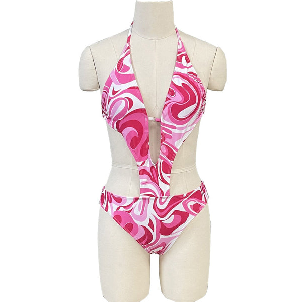 One Piece Printed Swimsuit Bikini Strap Swimwear