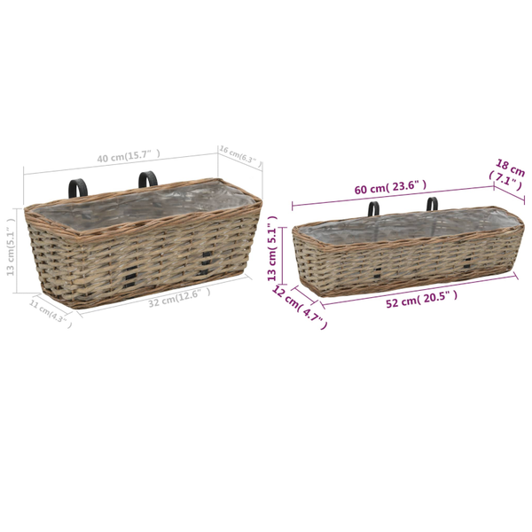 Balcony Planter 2 Pcs Wicker With Pe Lining Planters & Vases