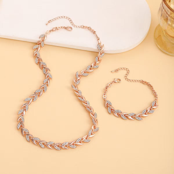 Luxury Leaf Shaped Rhinestone Bracelet And Necklace Set Sparkling Mermaid Full Party Jewelry For Women Bracelets