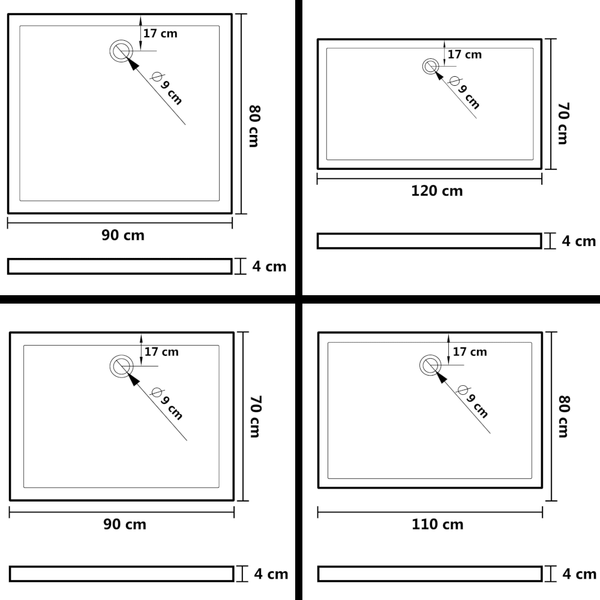 Rectangular Abs Shower Base Tray Black Or White Shower Trays & Bases