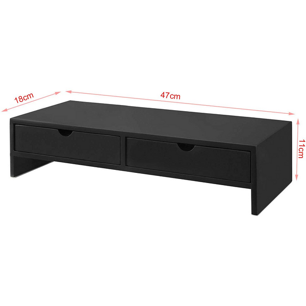 Black Monitor Stand Desk Organizer With 2 Drawers Pen Holders
