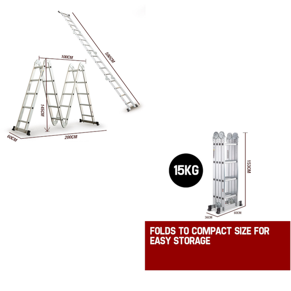 Bullet 5.8M Multipurpose Ladder Aluminium Extension Folding Adjustable Step Ladders