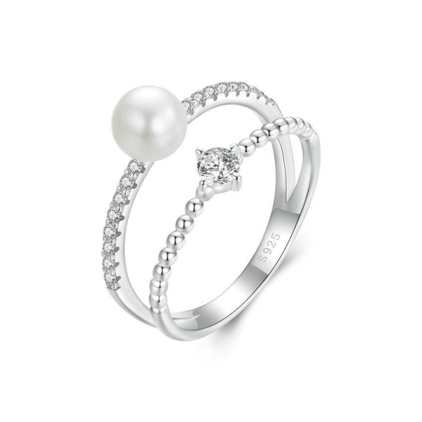 Veile Studios Original Natural Freshwater Pearl Moissanite Ring In 925 Pure Silver Rings