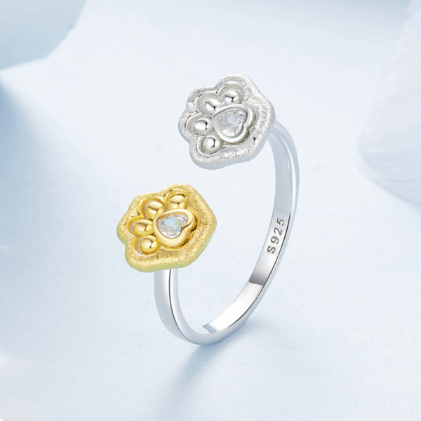 Veile Studios Silver Charm Original 18K Gold Plated Claw Print Open Ring Asymmetric Design Rings