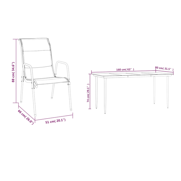 7 Piece Garden Dining Set Black Steel And Textilene Outdoor Dining Sets