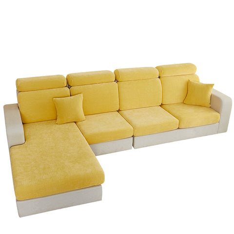 Sofa Cover Pastel Yellow L Shape Polyester Chenille Thick Stretchable Cushion Garden Slipcovers
