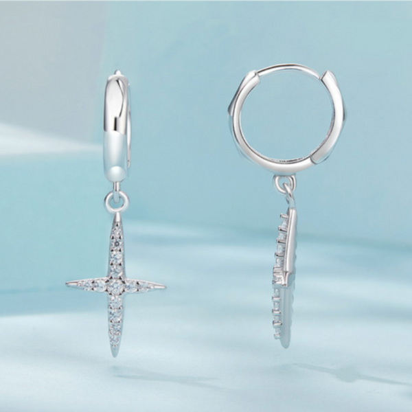 Veile Studios Silver Charm Cross Ear Buckle Trendy S925 Solid Zircon Earrings