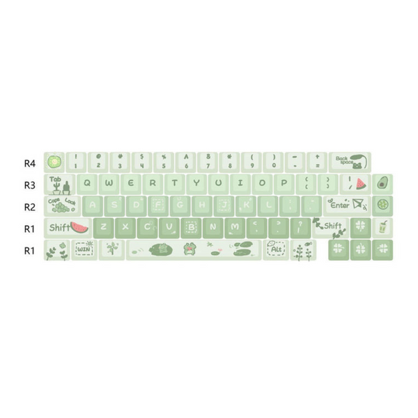 Keycap Keyboard Green 66 Keys Little Frog Theme Heat Sublimation Switch Fit Keyboards & Keypads