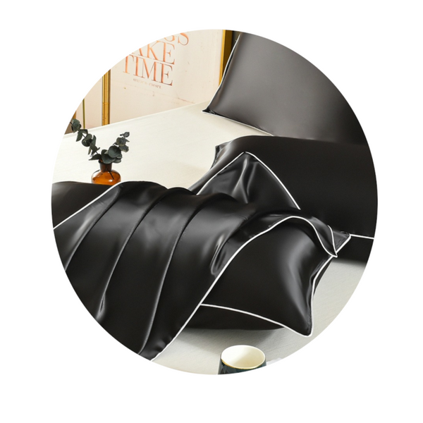 Black Luxury Double Sided Satin Silk Pillowcase Summer Cooling Polyester Cover Set(Without Core) Pillow Cases