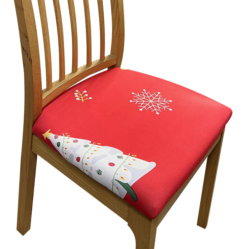 Chair Cover Red Christmas Tree Print Stretch Seat For Dinning Kitchen Washable Removable Slipcovers