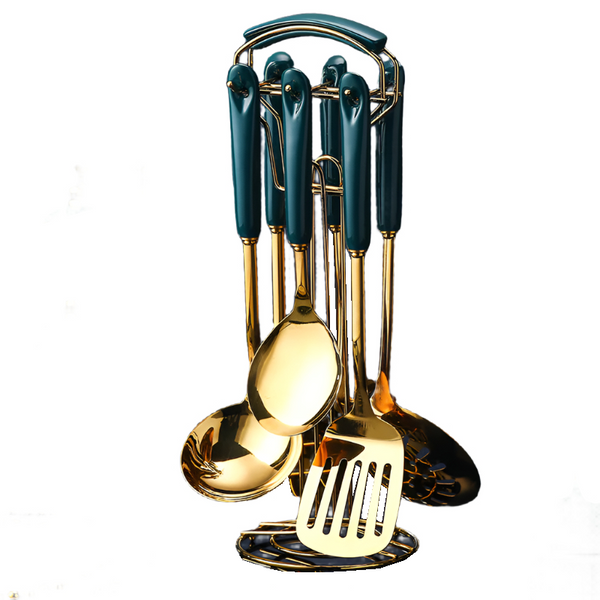 7 Piece Stainless Steel Silicone Kitchen Utensil Cooking Set Turner Ladle Spoon Cooking Utensils