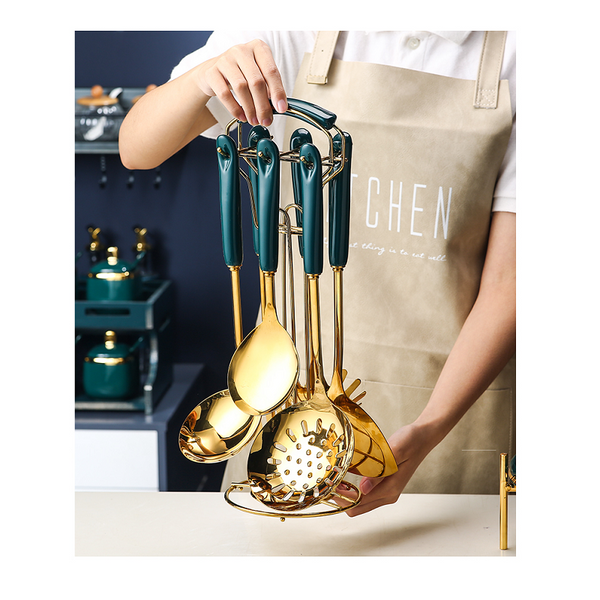 7 Piece Stainless Steel Silicone Kitchen Utensil Cooking Set Turner Ladle Spoon Cooking Utensils