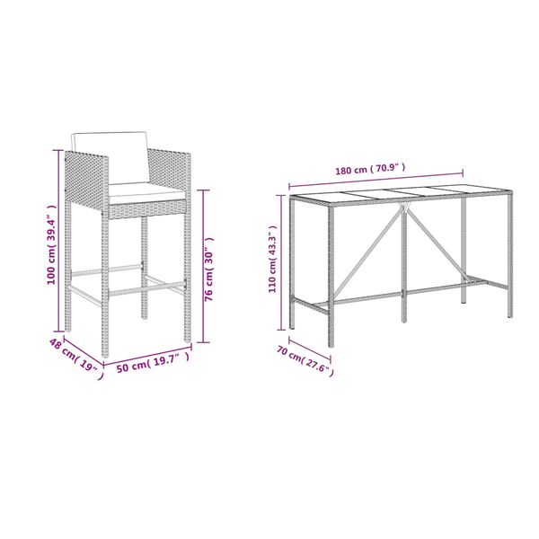 7 Piece Garden Bar Set With Cushions Black Poly Rattan Patio Furniture Sets