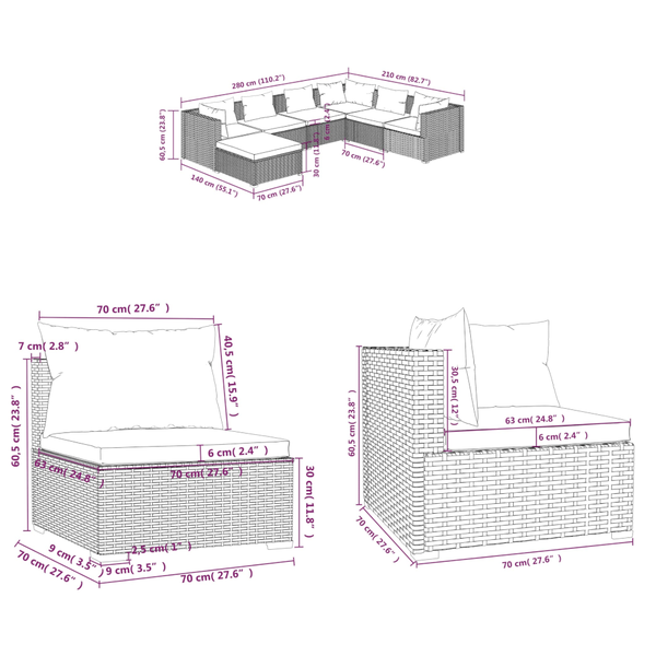 7 Piece Garden Lounge Set With Cushions Poly Rattan Grey Patio Furniture Sets