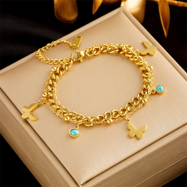 Veile Studios Stainless Steel Gold Plated Double Layer Bracelet For Women Fashion Jewellery Bracelets