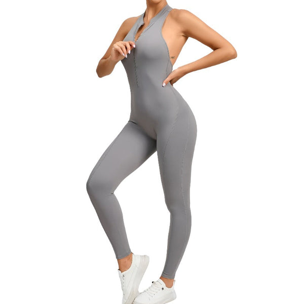 Zippered Yoga Fitness Jumpsuit Sleeveless Tummy Control Stretch Shapewear Sportswear Jumpsuits Rompers & Playsuits