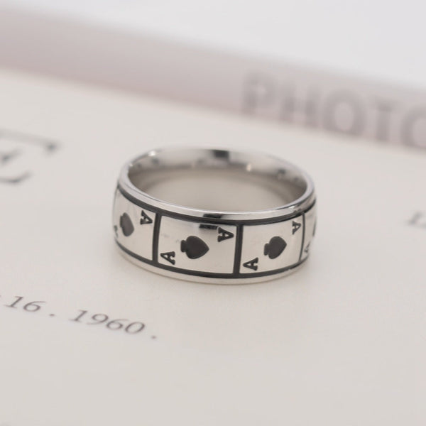 Veile Studios Magic Ace Of Spades Lucky Titanium Steel Jewellery Rings
