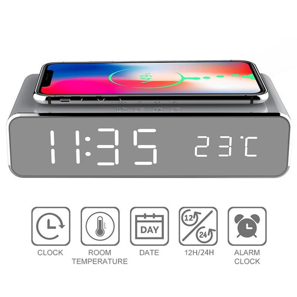 Usb Digital Led Wireless Charger Alarm Clock With Thermometer For Samsung Huawei Chargers & Cradles