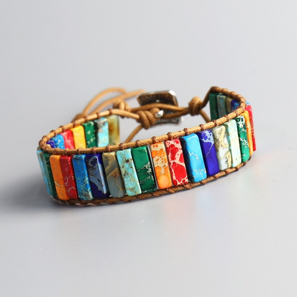 Veile Studios 7 Chakra Natural Stone Tube Beads Bracelet Bracelets