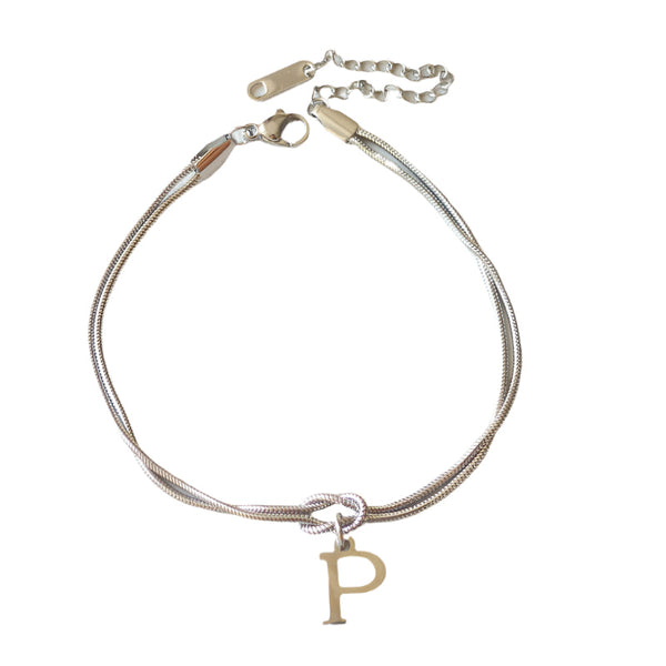 Veile Studios Letter A Z Love Knot For Women Couple Gold Colour Dainty Snake Chain Bracelets