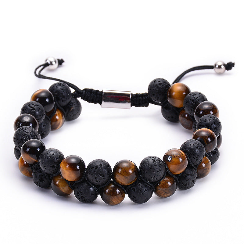Veile Studios Natural Tiger Eye Stone Lava Double Row Bracelets