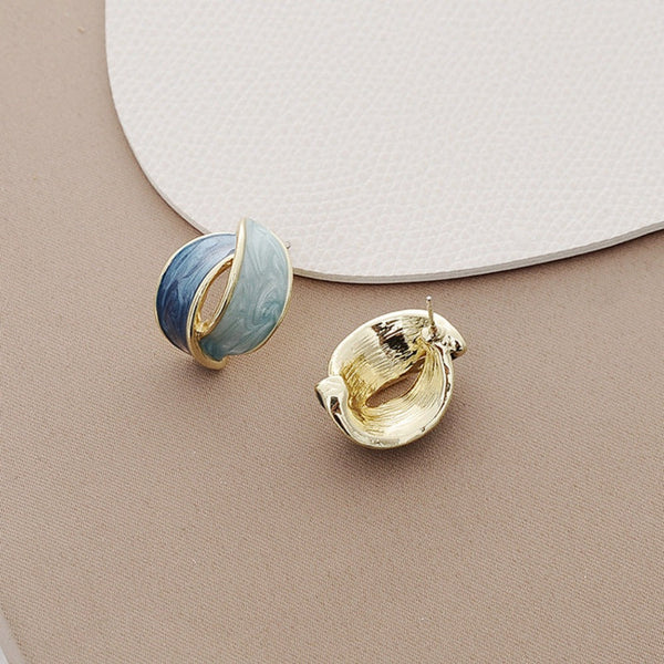 Veile Studios French Color Block Blue For Women Retro Earrings