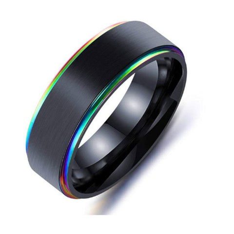 Rings 7Mm Titanium Steel Men's Promise Black Coloured Edges