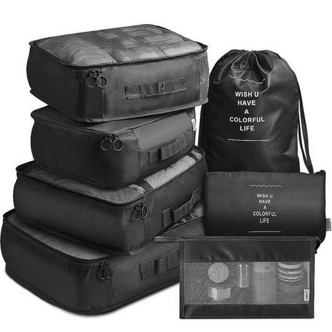 7Pcs Packing Cubes Travel Pouches Luggage Organizer Clothes Suitcase Storage Bag